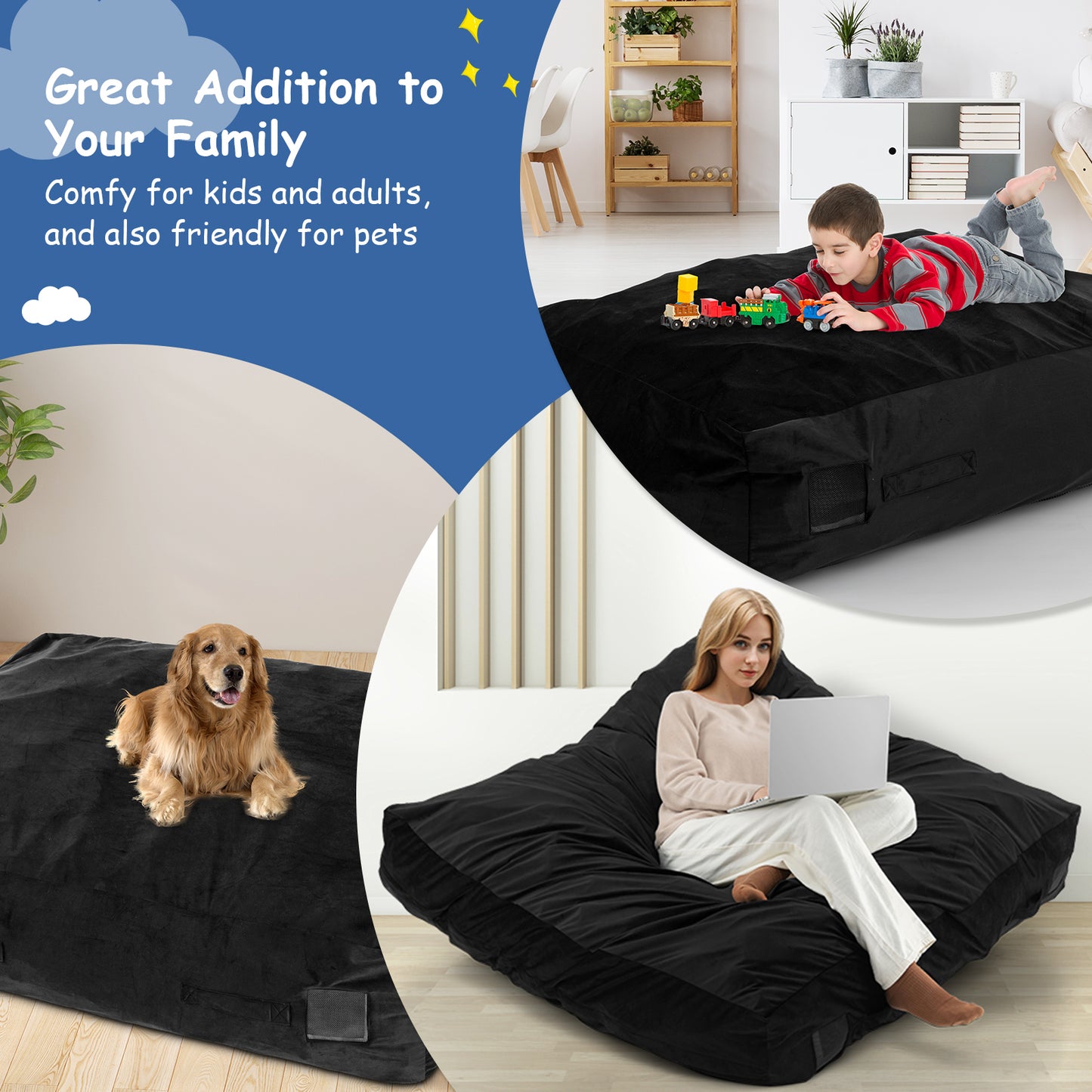 Large Dog Bed with Washable Cover - 47 x 35.5 Inch -Black