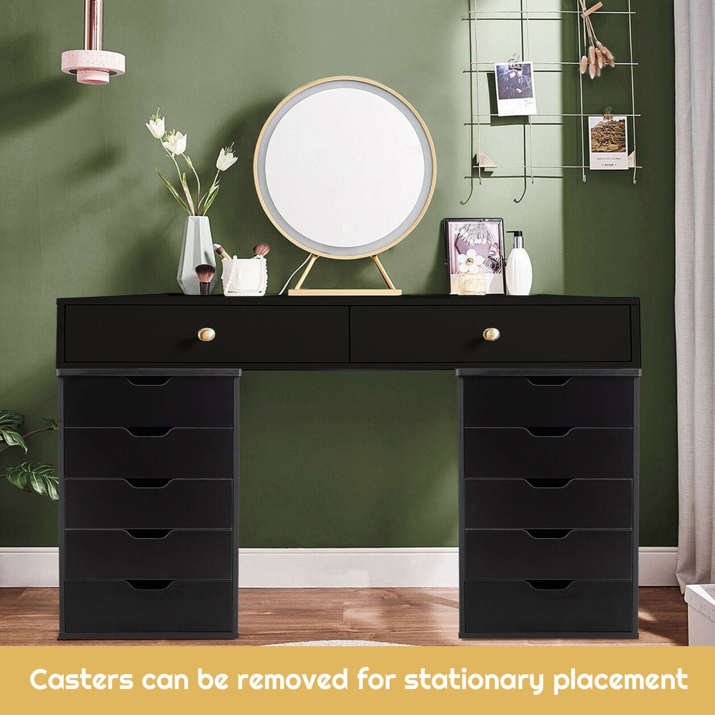 26`` tall 5 Drawer Mobile Lateral Filing Storage Home Office Floor Cabinet with Wheels-Black, Assembled