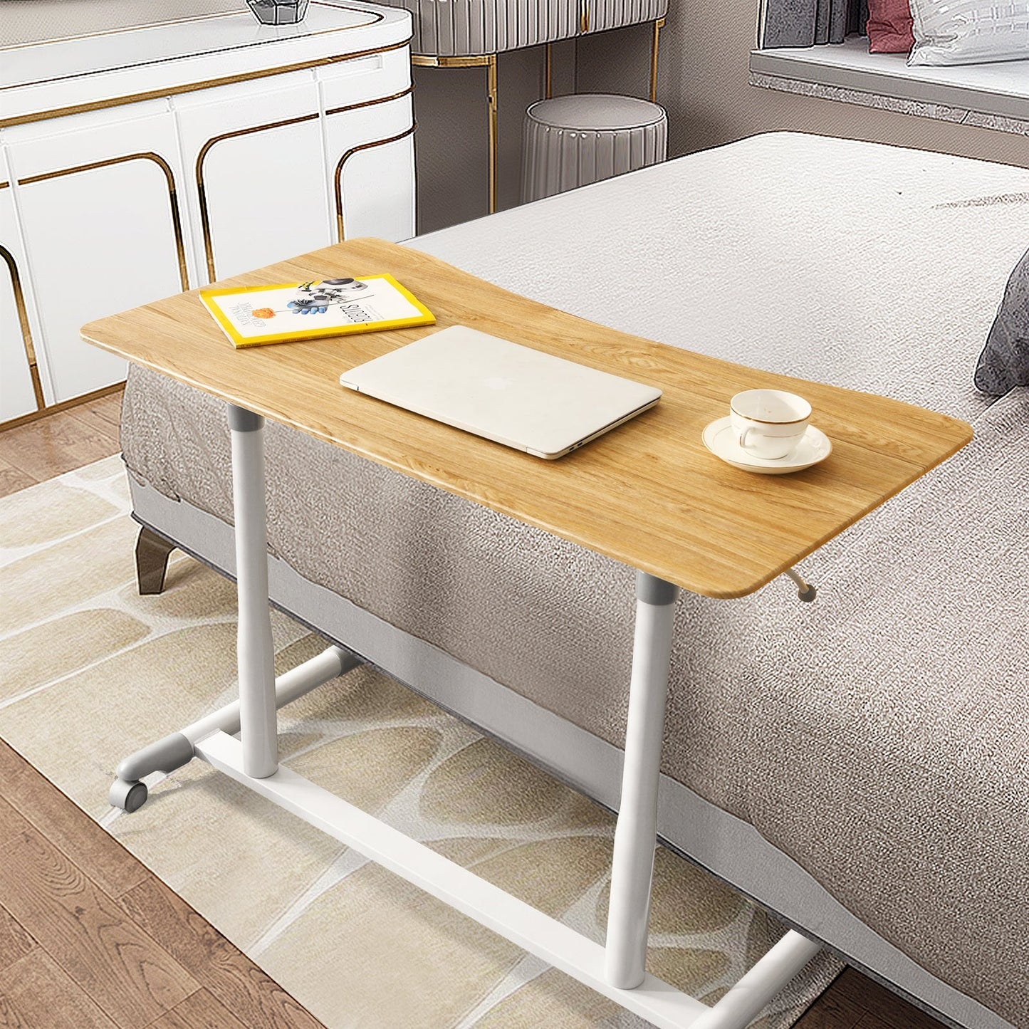 Height Adjustable Computer Desk Sit to Stand Rolling Notebook Table -Natural, Fully Assembled