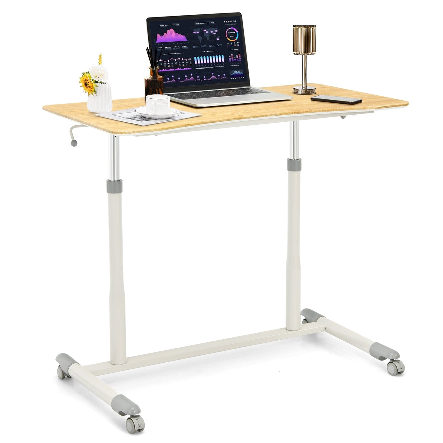 Height Adjustable Computer Desk Sit to Stand Rolling Notebook Table -Natural, Fully Assembled