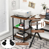 3-tier Adjustable Printer Stand with 360° Swivel Casters-Brown