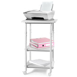3-tier Adjustable Printer Stand with 360° Swivel Casters-White, Fully Assembled