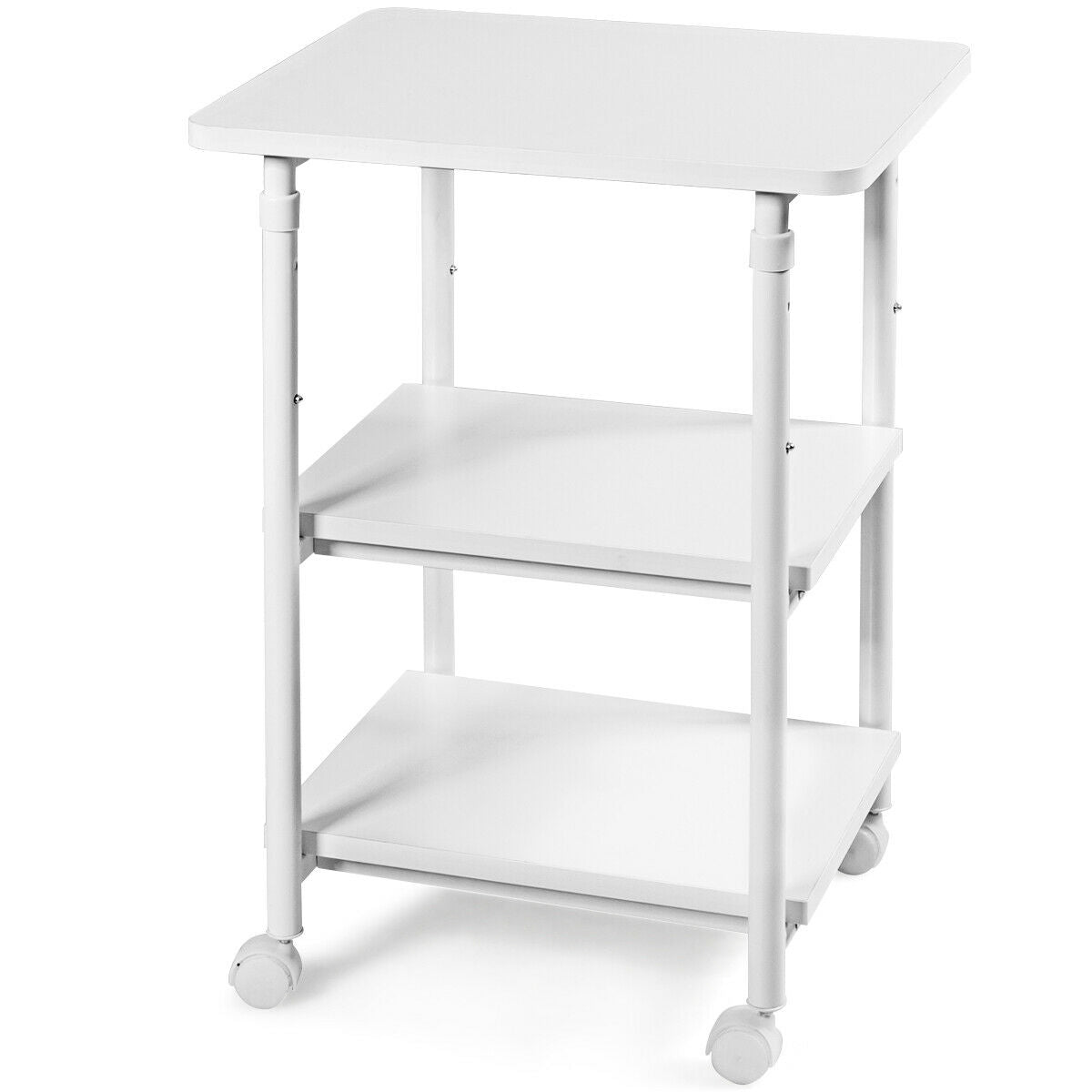 3-tier Adjustable Printer Stand with 360° Swivel Casters-White, Fully Assembled