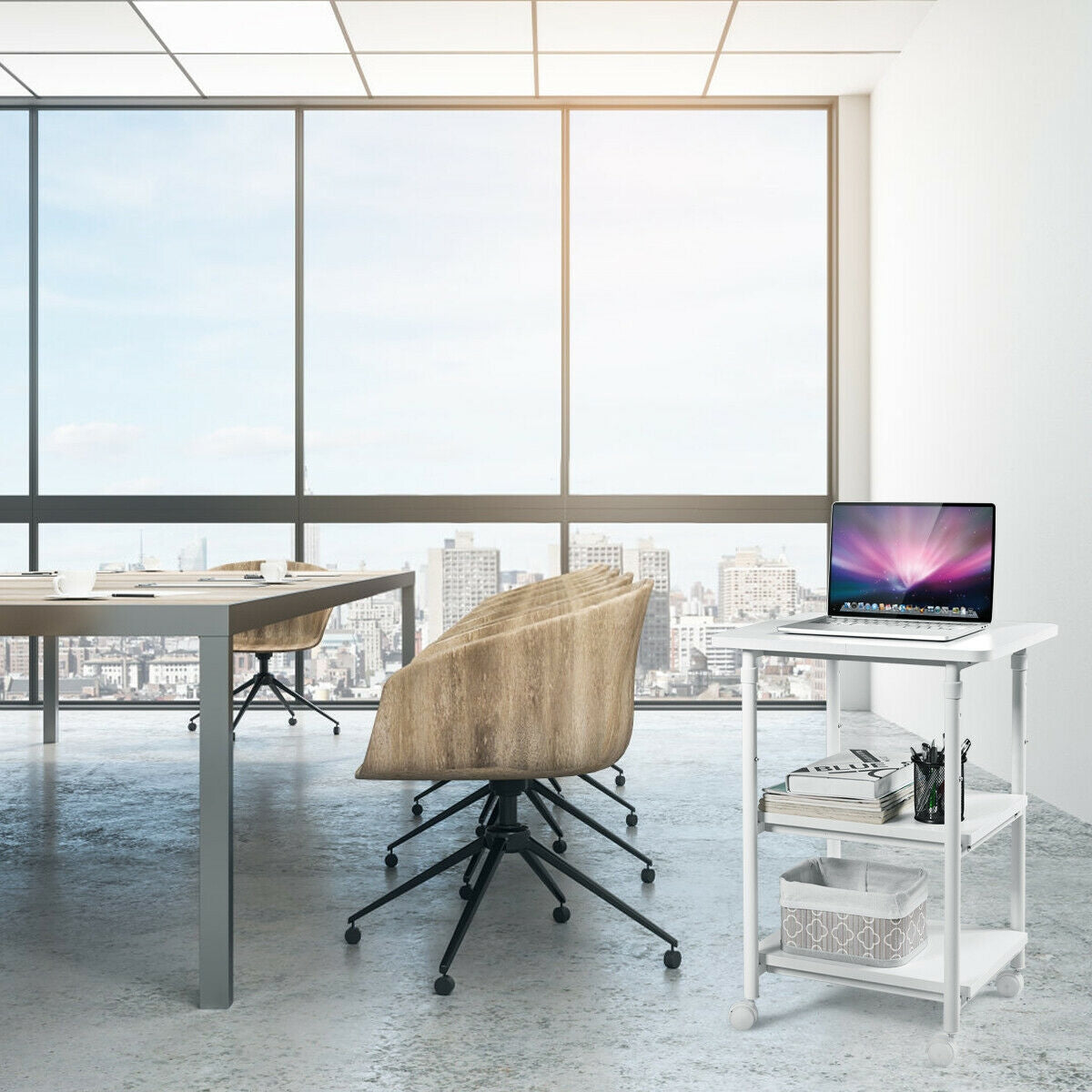 3-tier Adjustable Printer Stand with 360° Swivel Casters-White, Fully Assembled