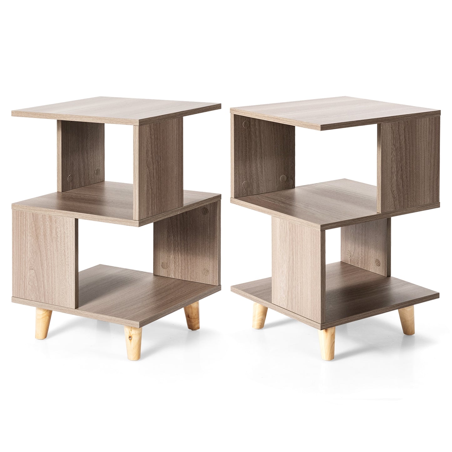 2 Pcs Wooden Modern Nightstand Set with Solid Wood Legs for Living Room (Fully Assembled)