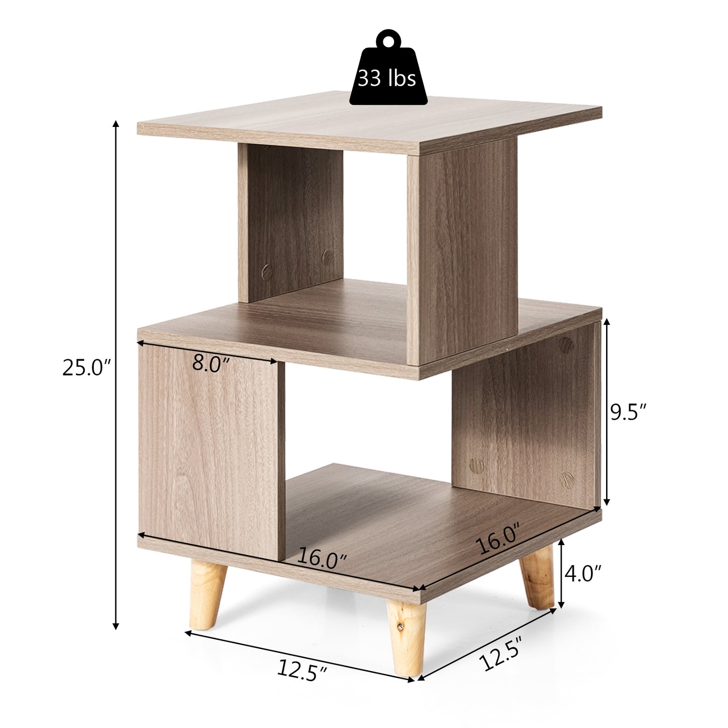 2 Pcs Wooden Modern Nightstand Set with Solid Wood Legs for Living Room (Fully Assembled)
