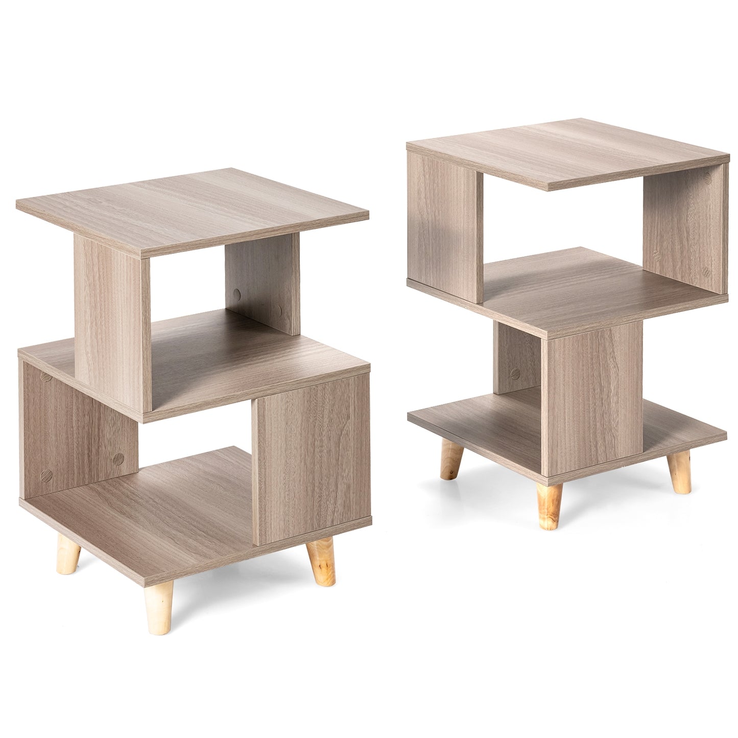 2 Pcs Wooden Modern Nightstand Set with Solid Wood Legs for Living Room (Fully Assembled)