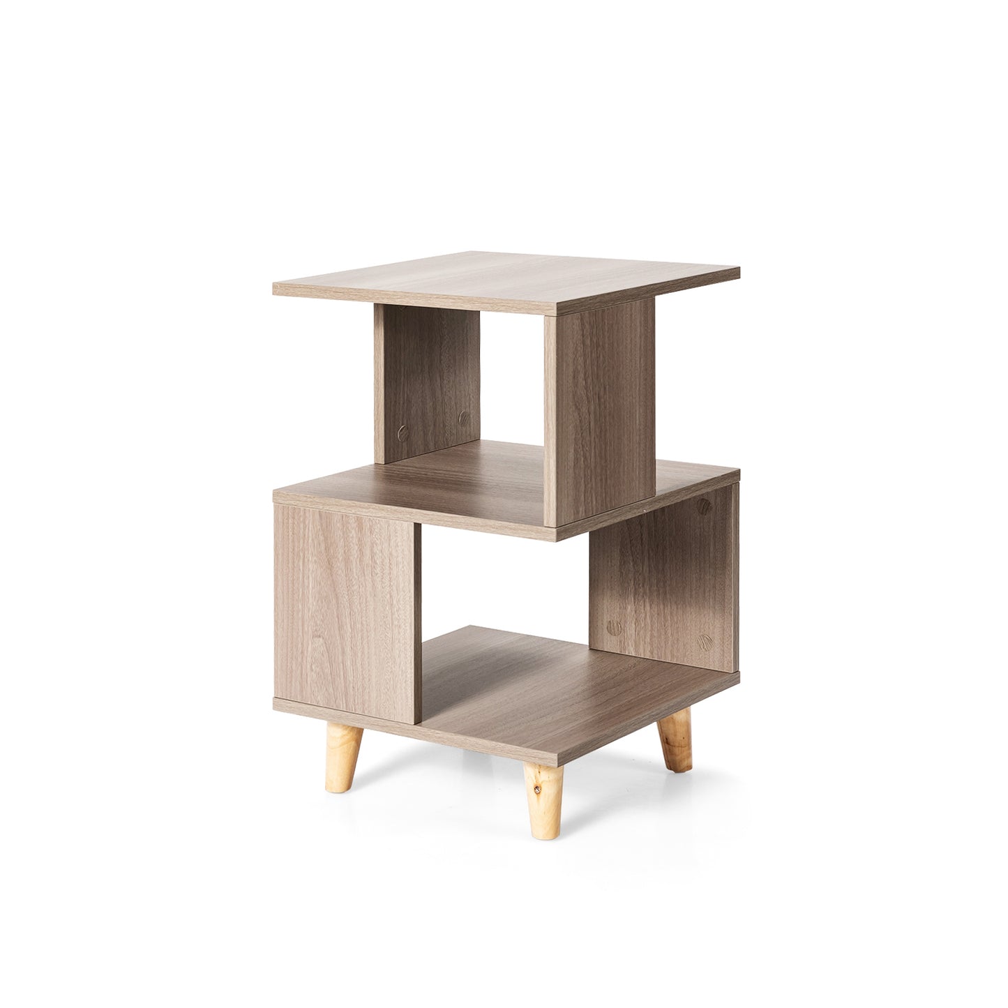 2 Pcs Wooden Modern Nightstand Set with Solid Wood Legs for Living Room (Fully Assembled)
