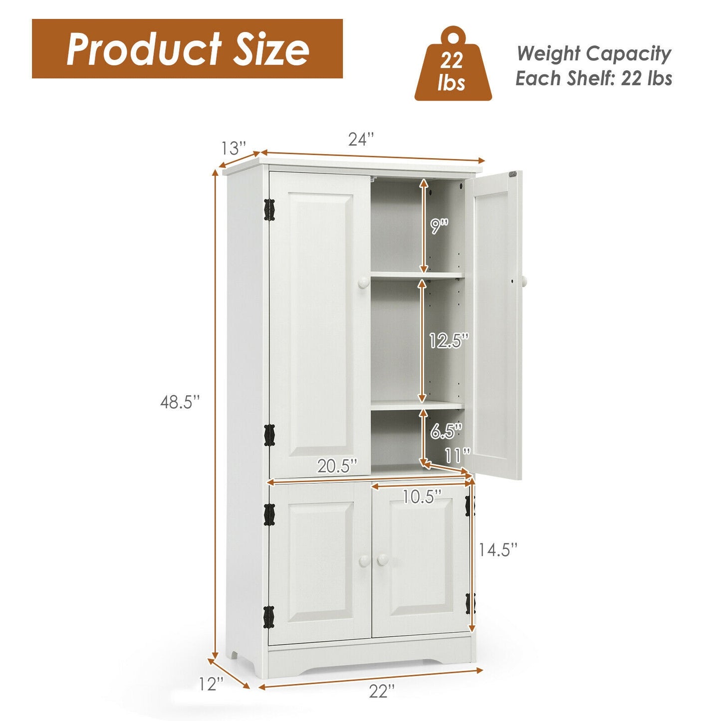 Accent Floor Storage Cabinet with Adjustable Shelves Antique 2-Door -Cream White (Fully Assembled)