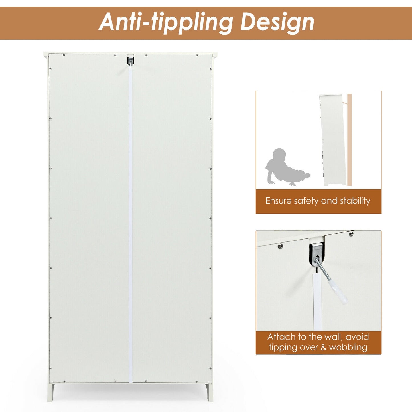 Accent Floor Storage Cabinet with Adjustable Shelves Antique 2-Door -Cream White (Fully Assembled)