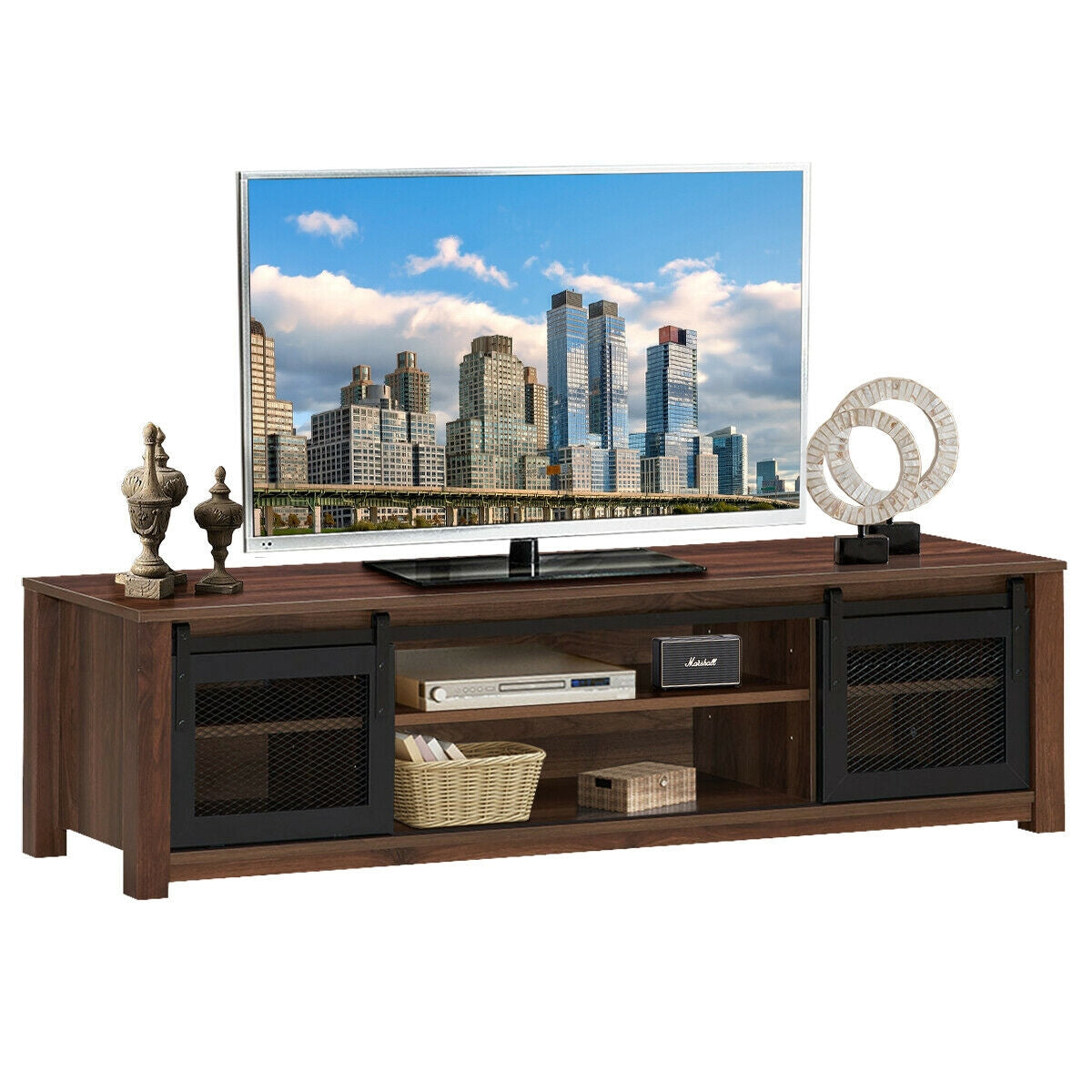 TV Stand Entertainment Center for TV's up to 65 Inch - Brown (Fully Assembled)