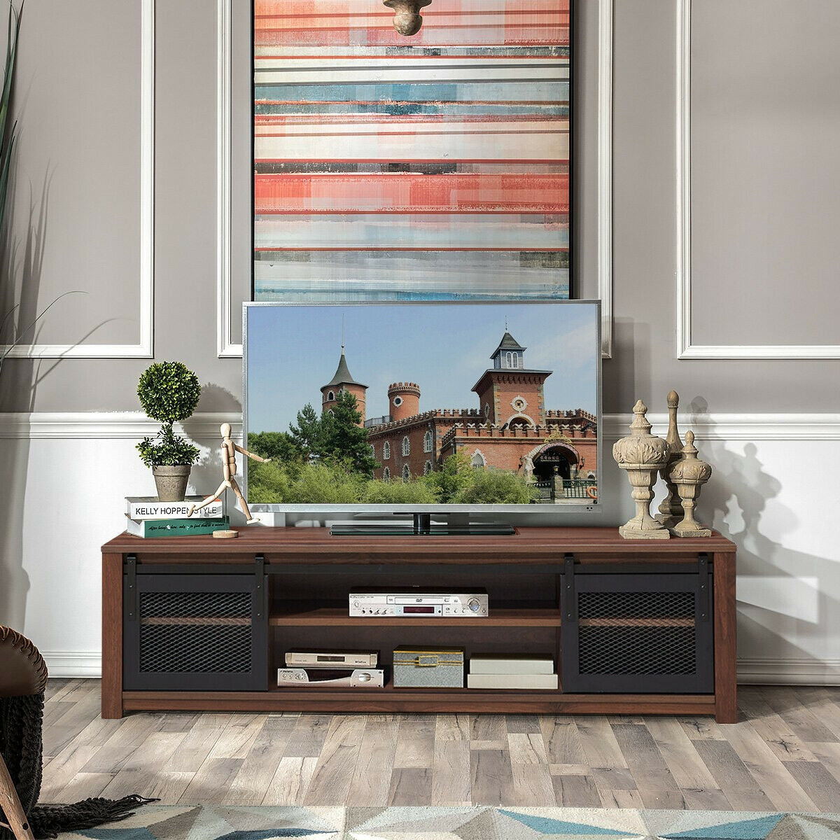 TV Stand Entertainment Center for TV's up to 65 Inch - Brown (Fully Assembled)