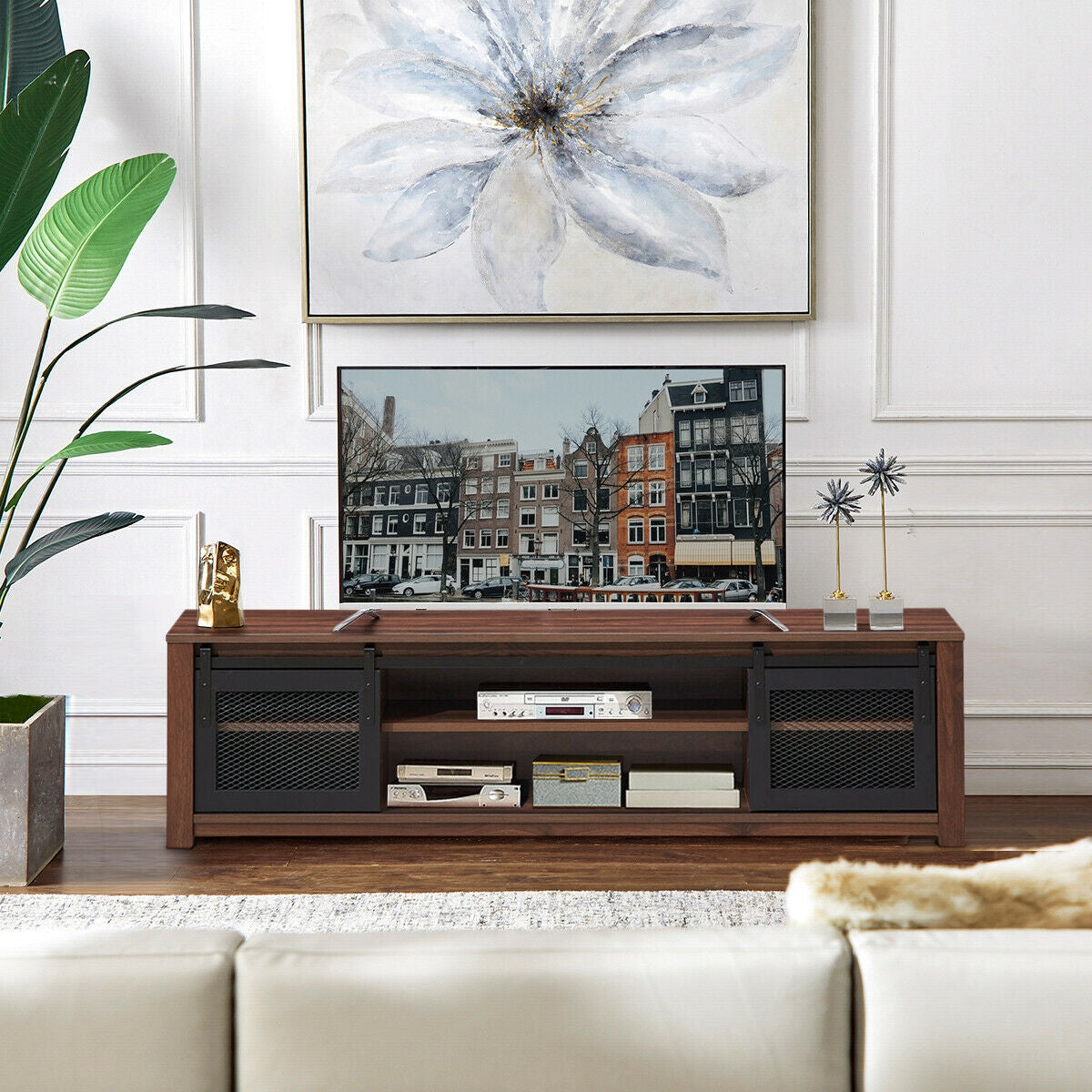 TV Stand Entertainment Center for TV's up to 65 Inch - Brown (Fully Assembled)