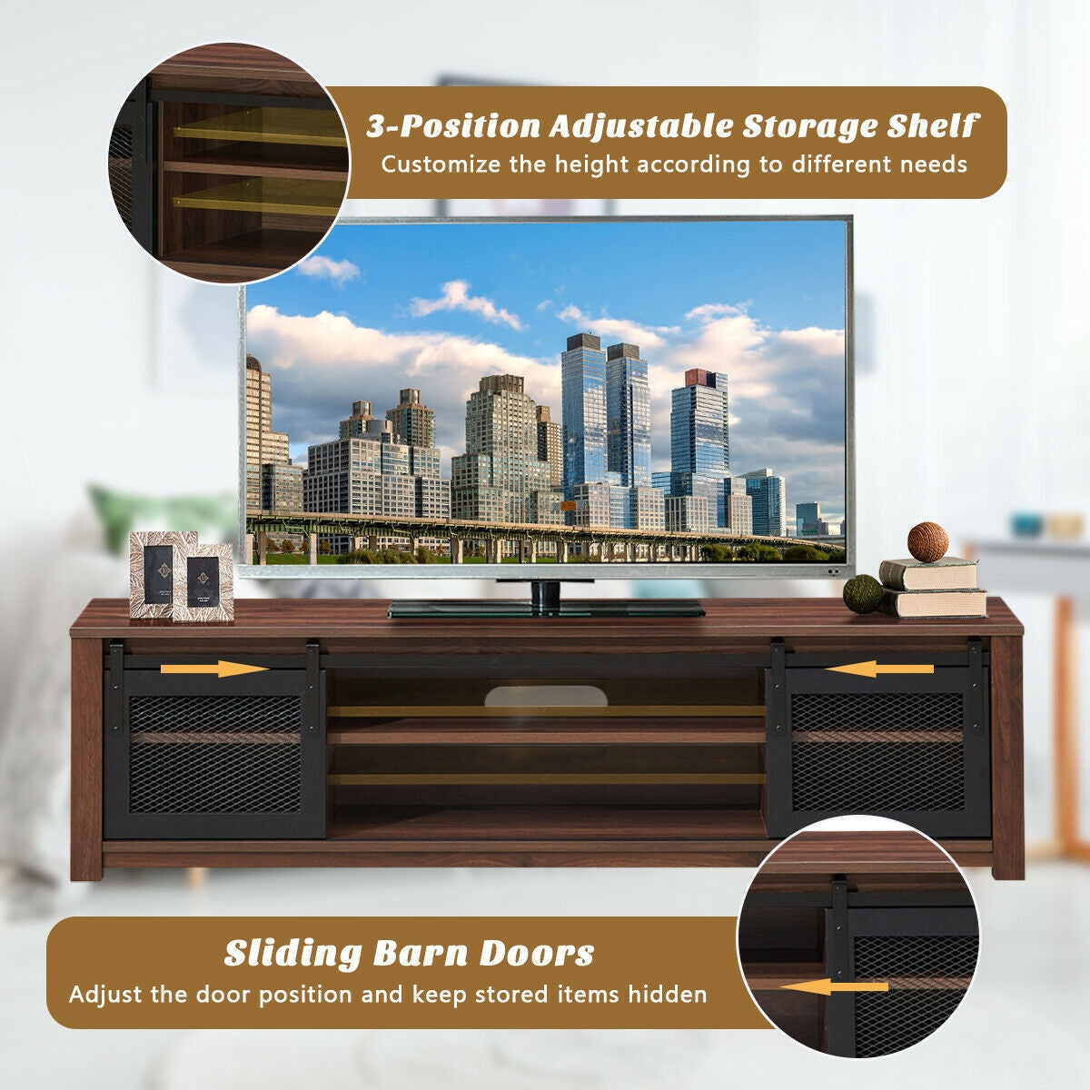 TV Stand Entertainment Center for TV's up to 65 Inch - Brown (Fully Assembled)