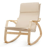 Stable Wooden Frame Leisure Rocking Chair with Removable Upholstered Cushion-Beige