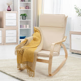 Stable Wooden Frame Leisure Rocking Chair with Removable Upholstered Cushion-Beige