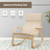 Stable Wooden Frame Leisure Rocking Chair with Removable Upholstered Cushion-Beige