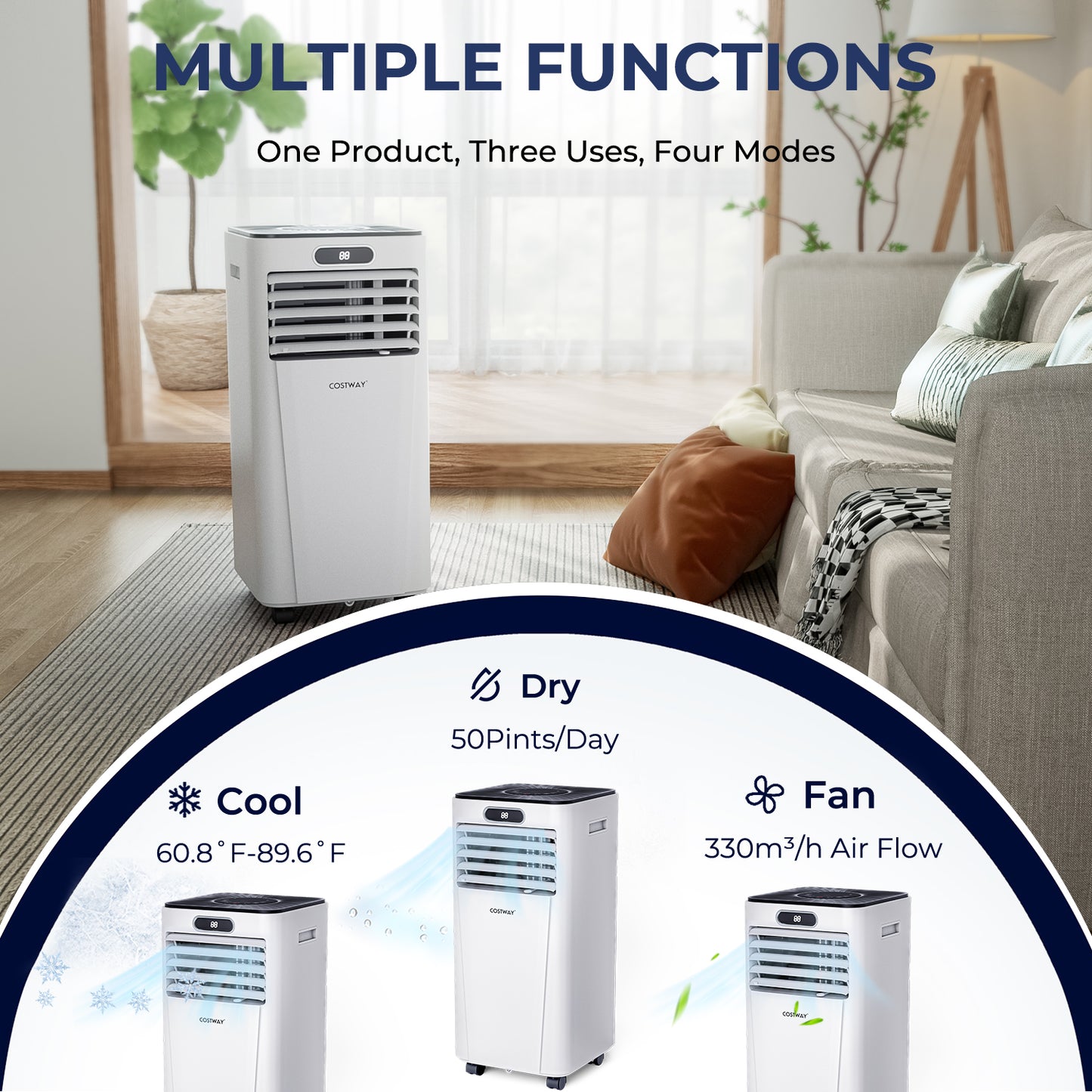*SPECIAL SAVINGS* - 10000 BTU 4-in-1 Portable Air Conditioner with Dehumidifier and Fan Mode, Remote-White