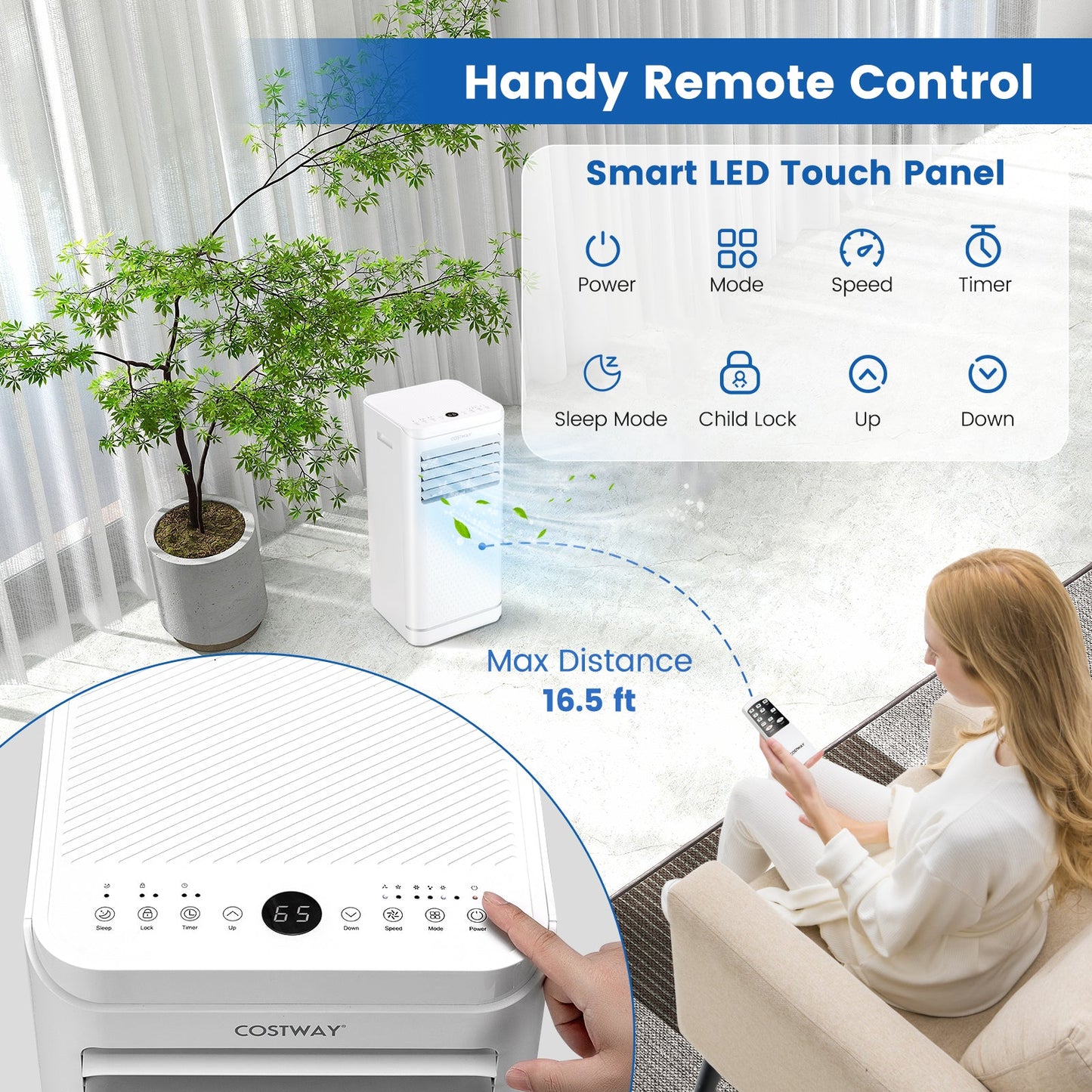 10000 BTU Portable Air Conditioner with Dehumidifier and Fan Mode - White
