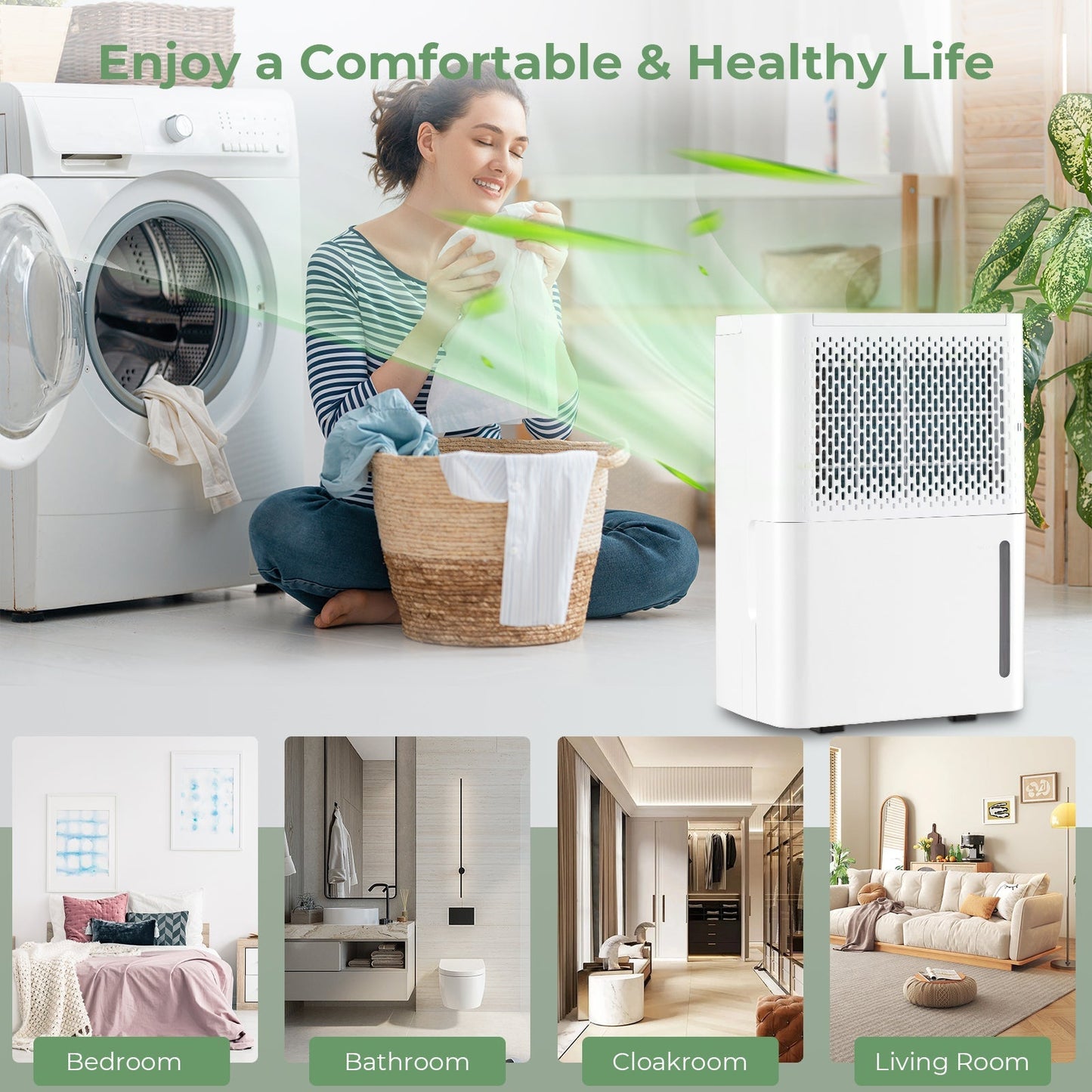 2000 Sq. Ft 32 Pint Dehumidifier with Continuous/Drying/Auto Mode-White 16"hx10.5"w