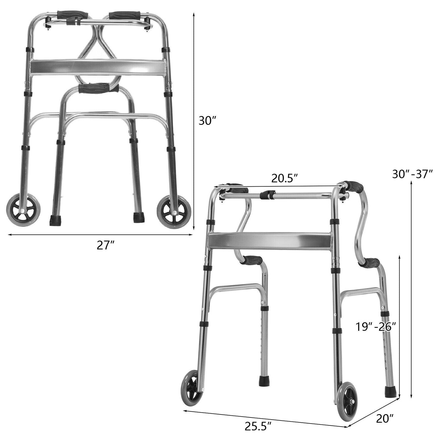 NO TAX, Aluminum Heavy-Duty Folding Wheeled Stand-Assist Walker-Gray (Copy)