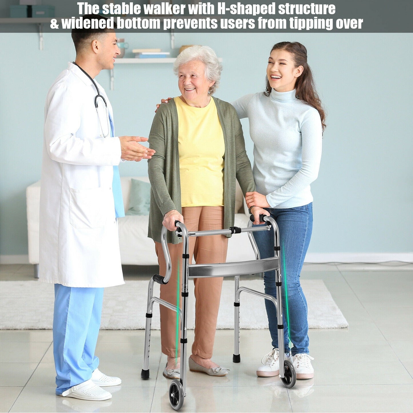 NO TAX, Aluminum Heavy-Duty Folding Wheeled Stand-Assist Walker-Gray (Copy)