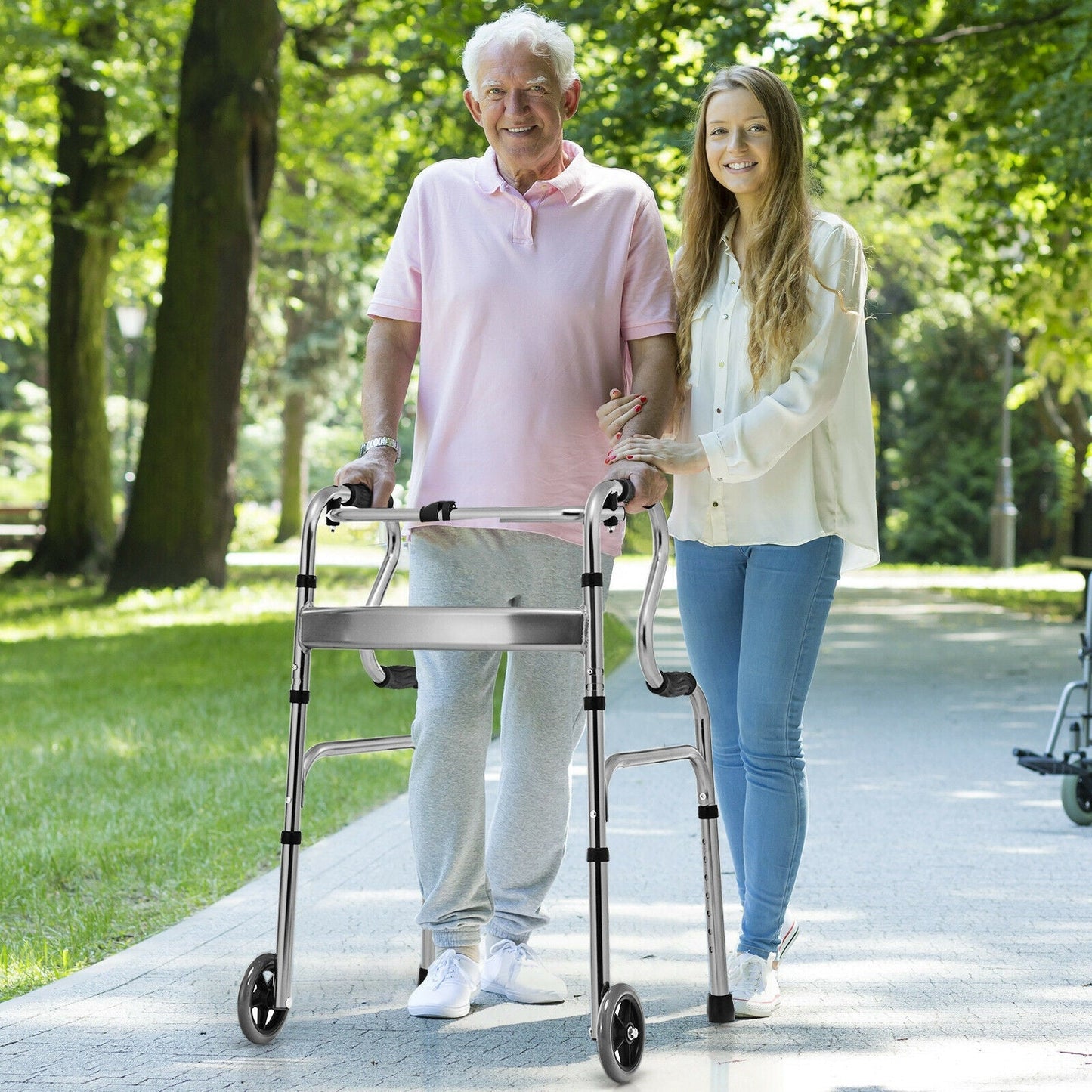 NO TAX, Aluminum Heavy-Duty Folding Wheeled Stand-Assist Walker-Gray (Copy)