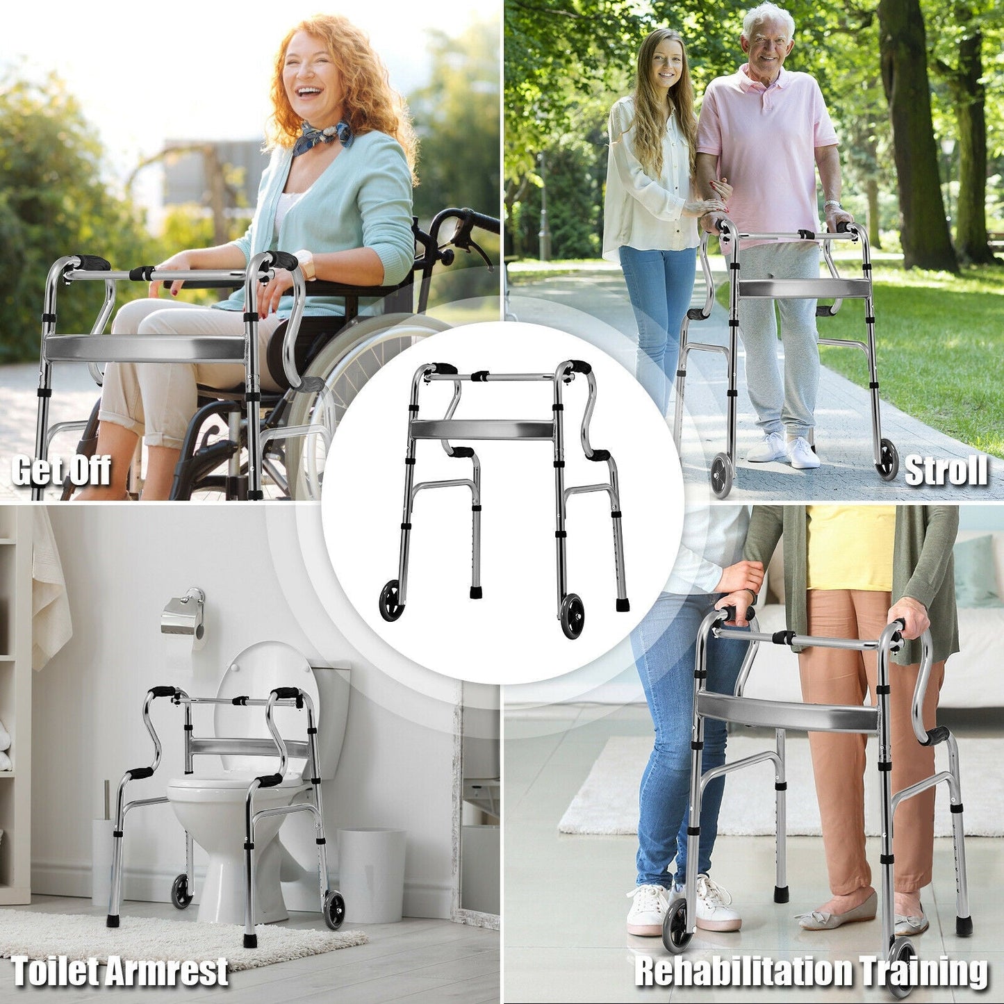 NO TAX, Aluminum Heavy-Duty Folding Wheeled Stand-Assist Walker-Gray (Copy)