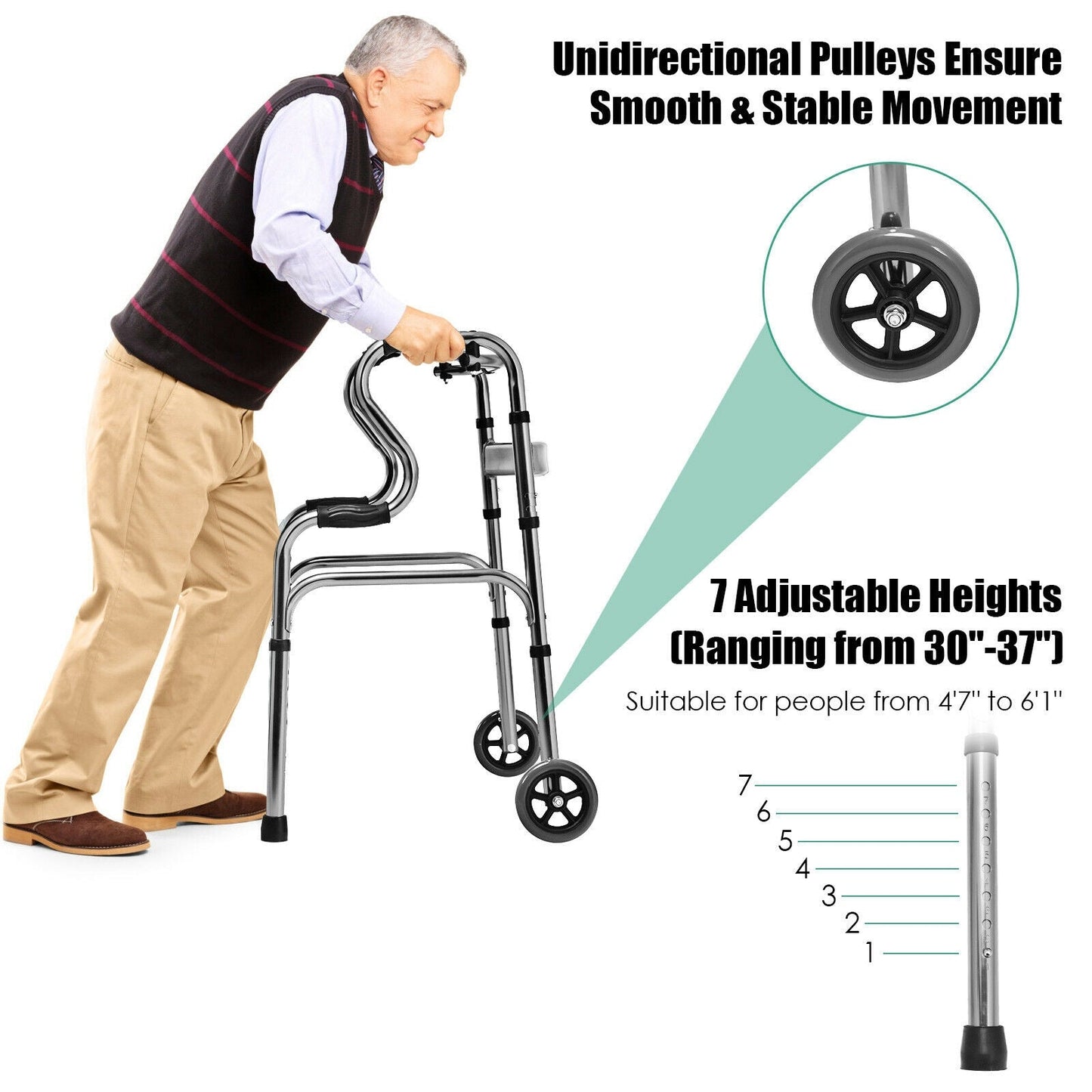 NO TAX, Aluminum Heavy-Duty Folding Wheeled Stand-Assist Walker-Gray (Copy)