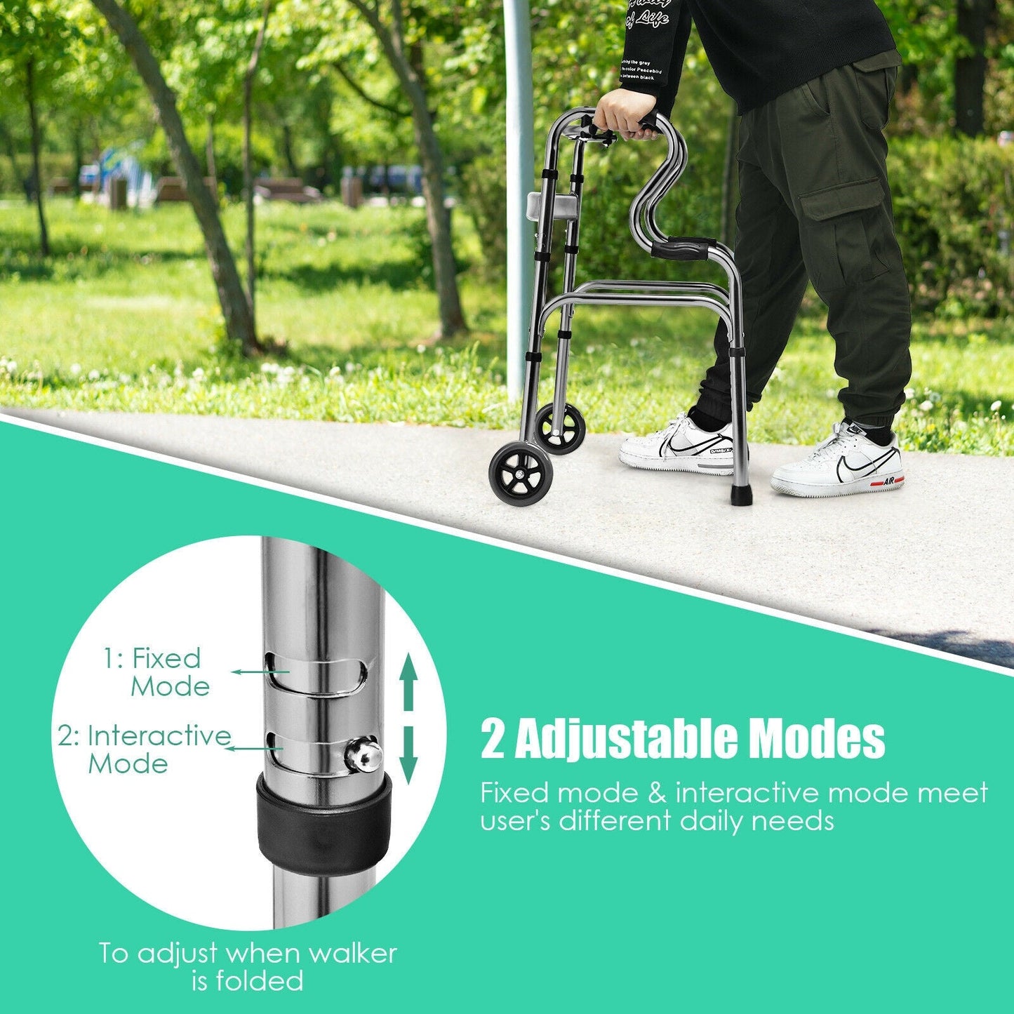 NO TAX, Aluminum Heavy-Duty Folding Wheeled Stand-Assist Walker-Gray (Copy)