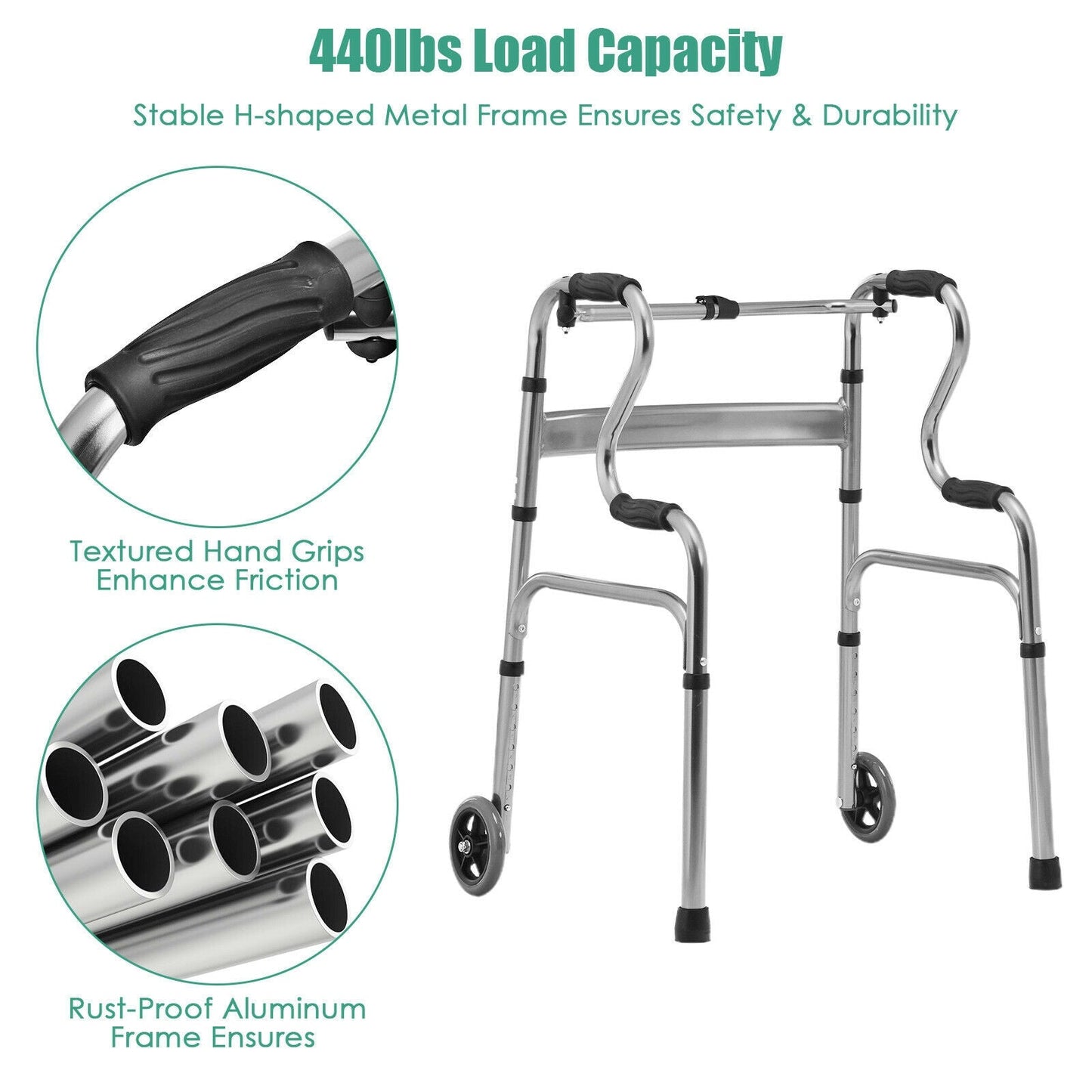 NO TAX, Aluminum Heavy-Duty Folding Wheeled Stand-Assist Walker-Gray (Copy)