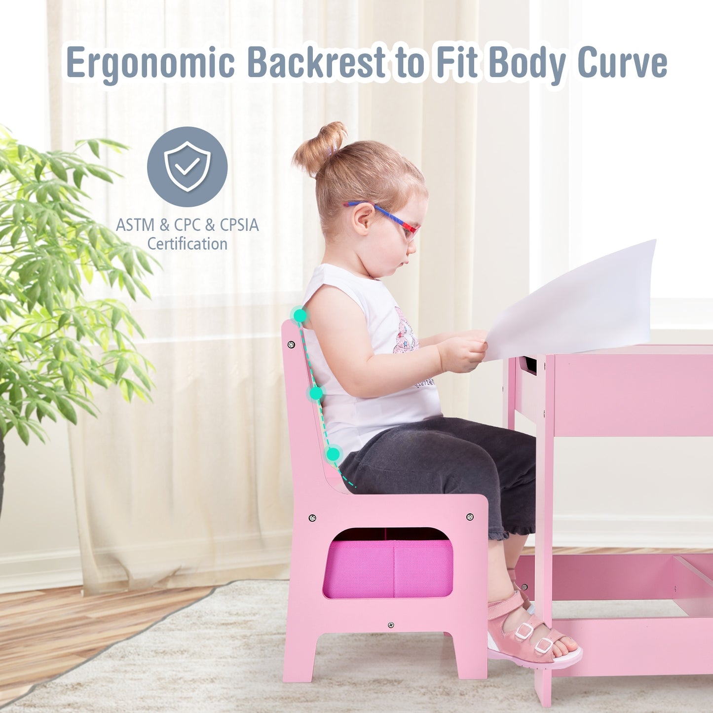 Kids Table Chairs Set With Blackboard Drawing-Pink - Fully Assembled - (Scratch and Dent)