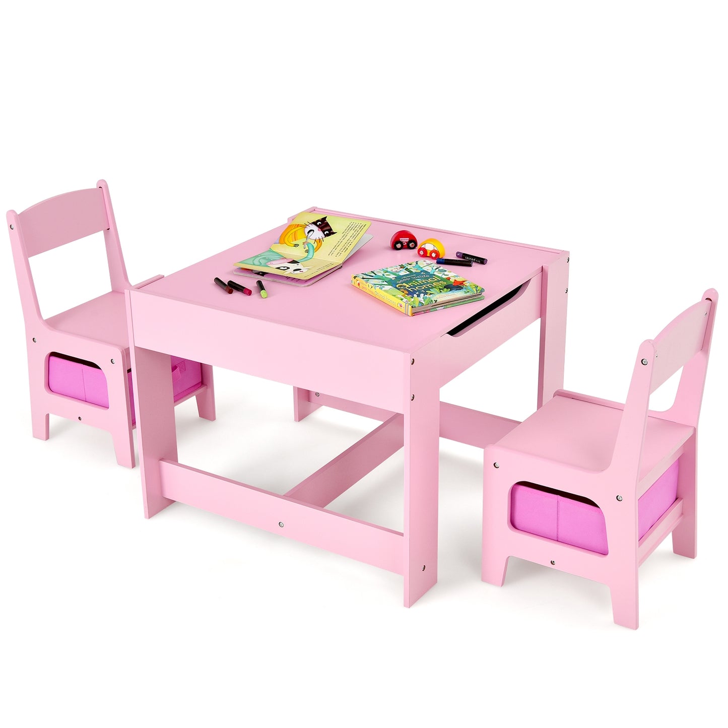 Kids Table Chairs Set With Blackboard Drawing-Pink - Fully Assembled - (Scratch and Dent)