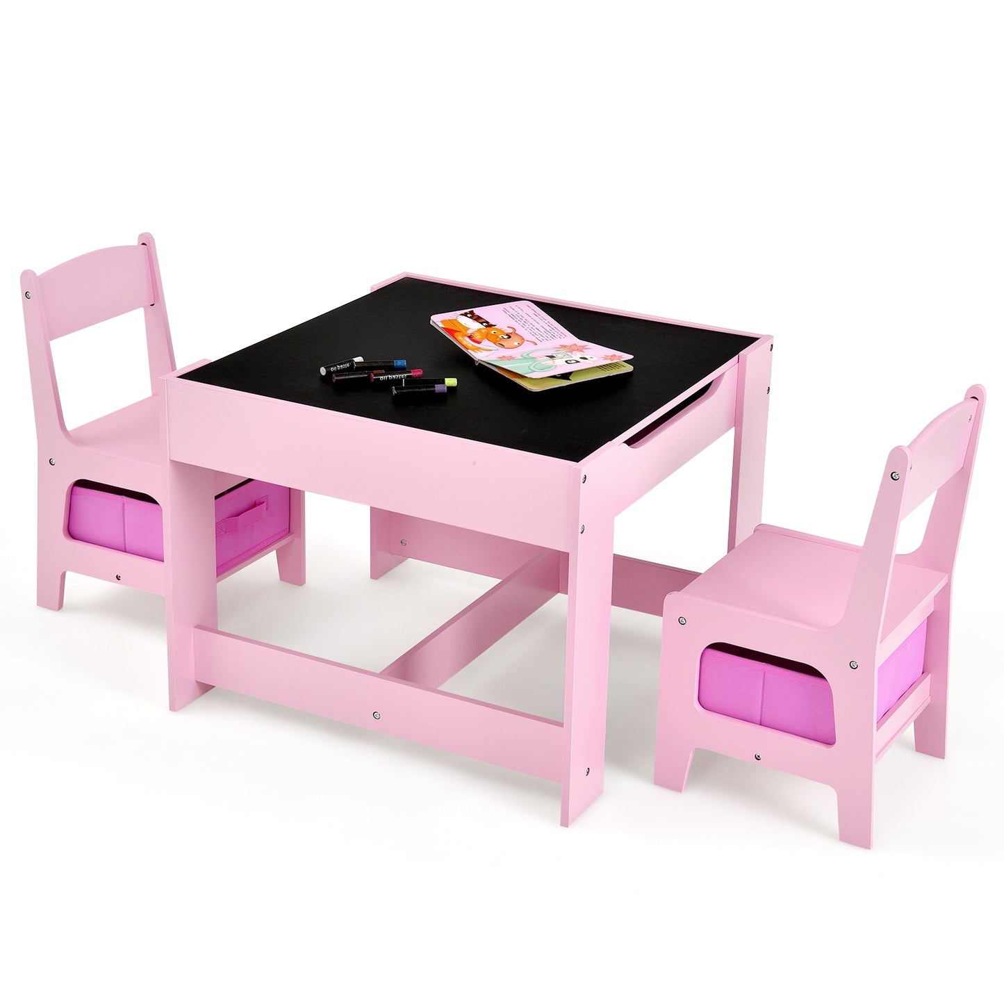Kids Table Chairs Set With Blackboard Drawing-Pink - Fully Assembled - (Scratch and Dent)