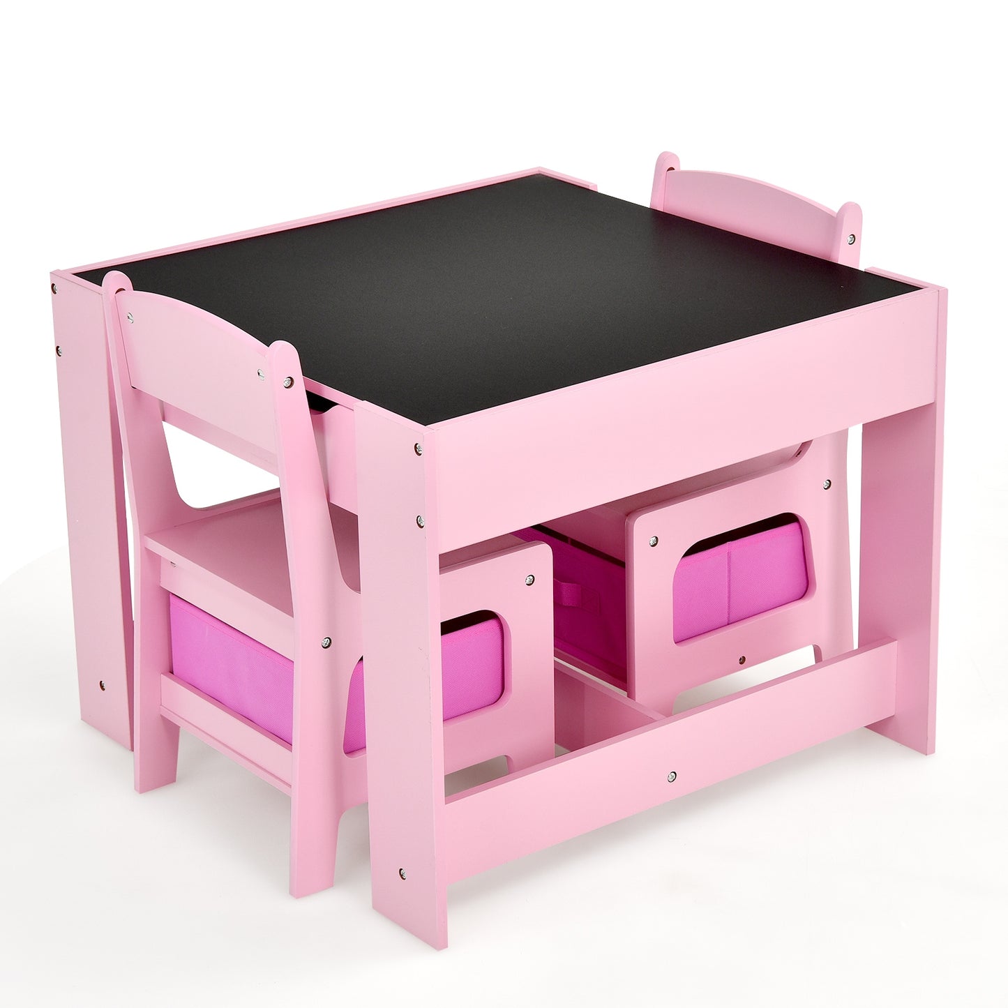 Kids Table Chairs Set With Blackboard Drawing-Pink - Fully Assembled - (Scratch and Dent)