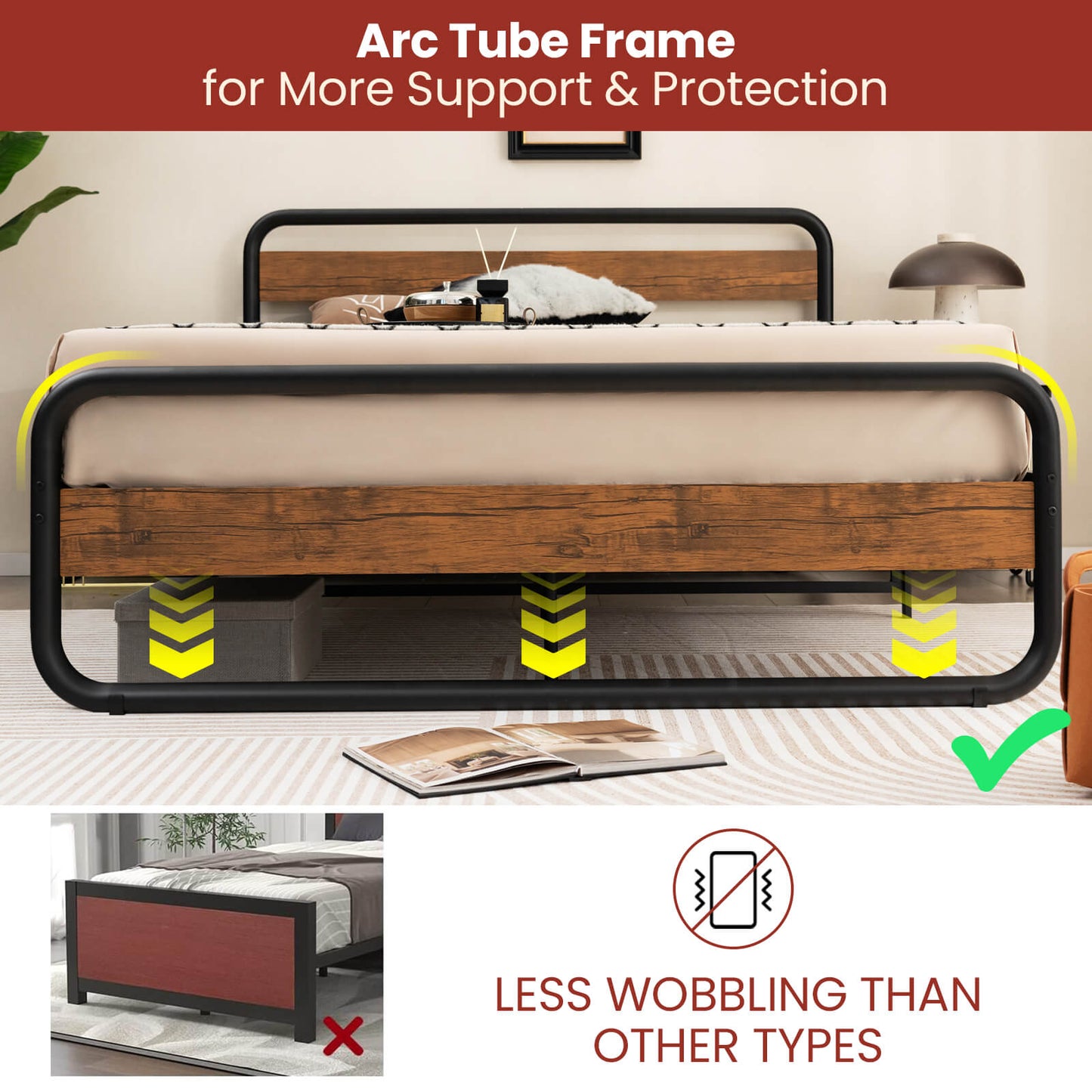Arc Platform Bed with Headboard and Footboard-Queen Size (1 Box, Unassembled)