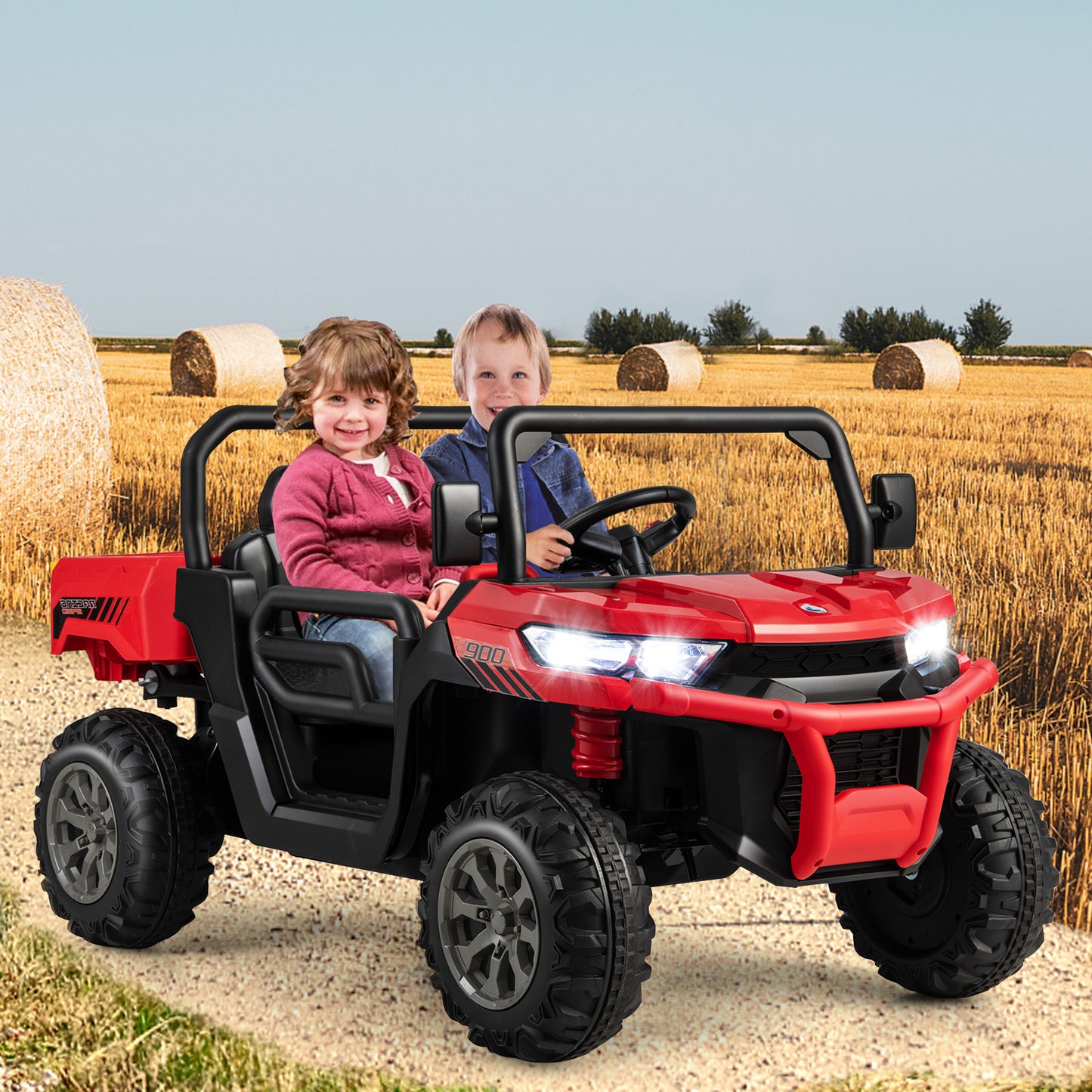 Large 47`` long 2-Seater Kids Ride On Dump Truck with Power Dump Bed, Fully Assembled, ages 3 - 8