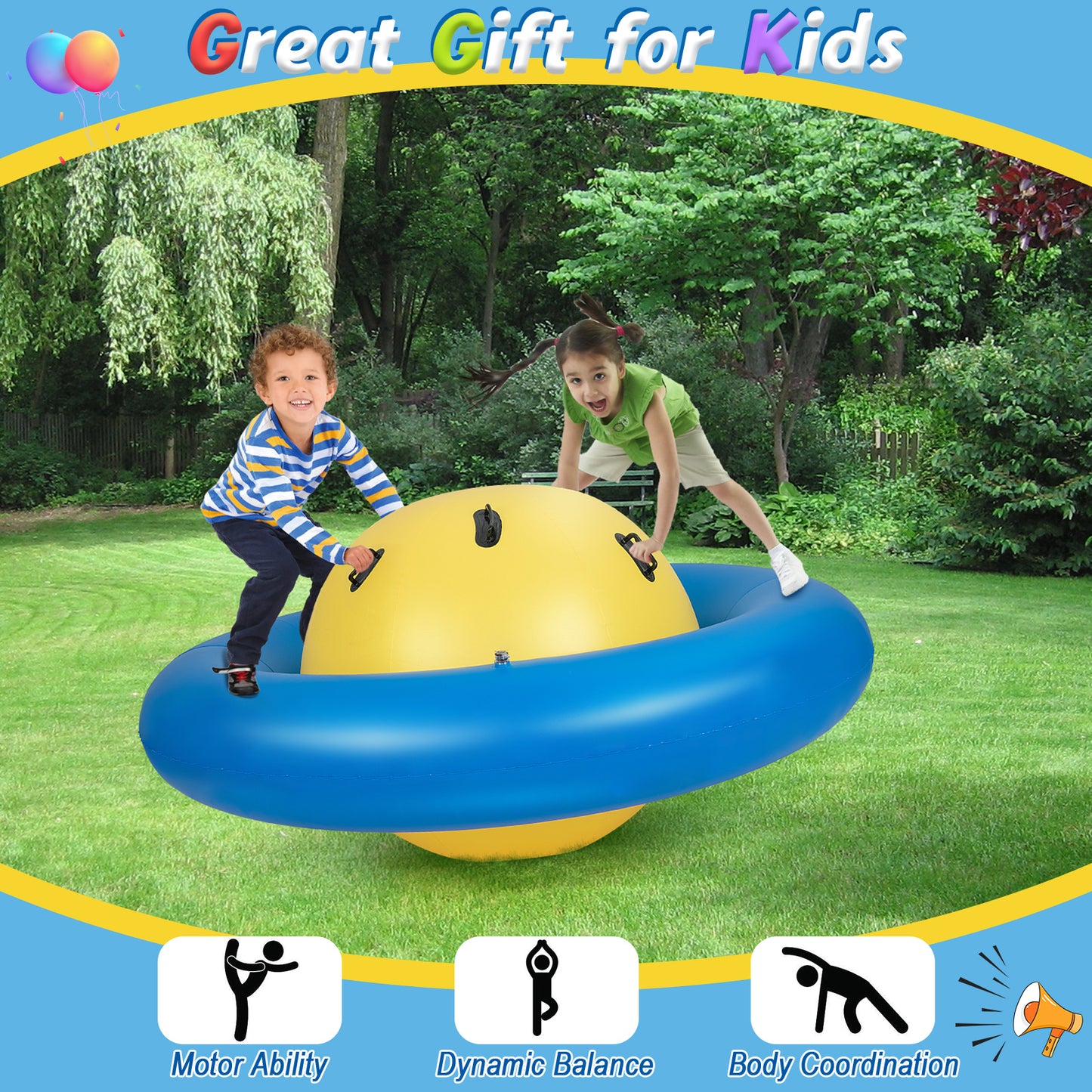 7.5 Foot Giant Inflatable Dome Rocker Bouncer with 6 Built-in Handles for Kids-Blue (1 Box)