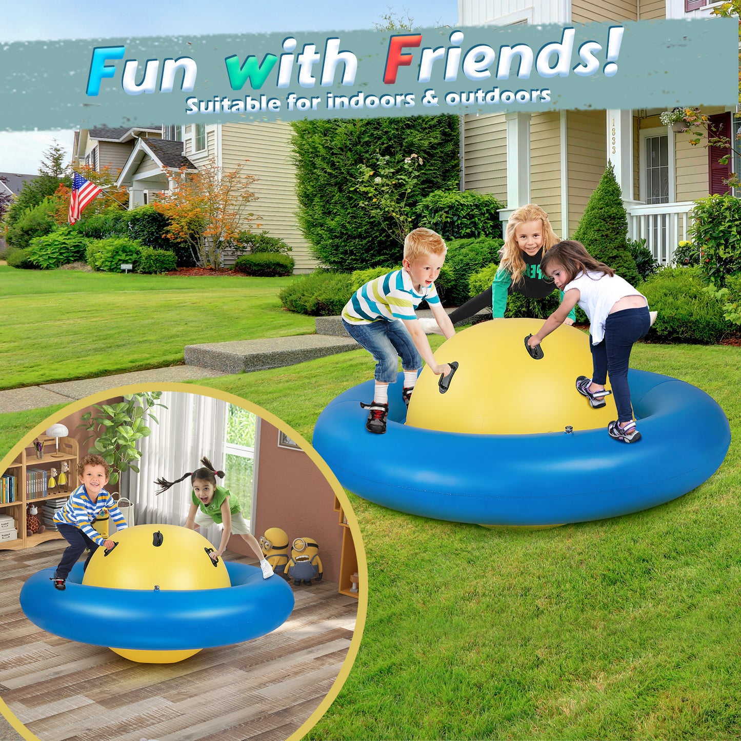 7.5 Foot Giant Inflatable Dome Rocker Bouncer with 6 Built-in Handles for Kids-Blue (1 Box)