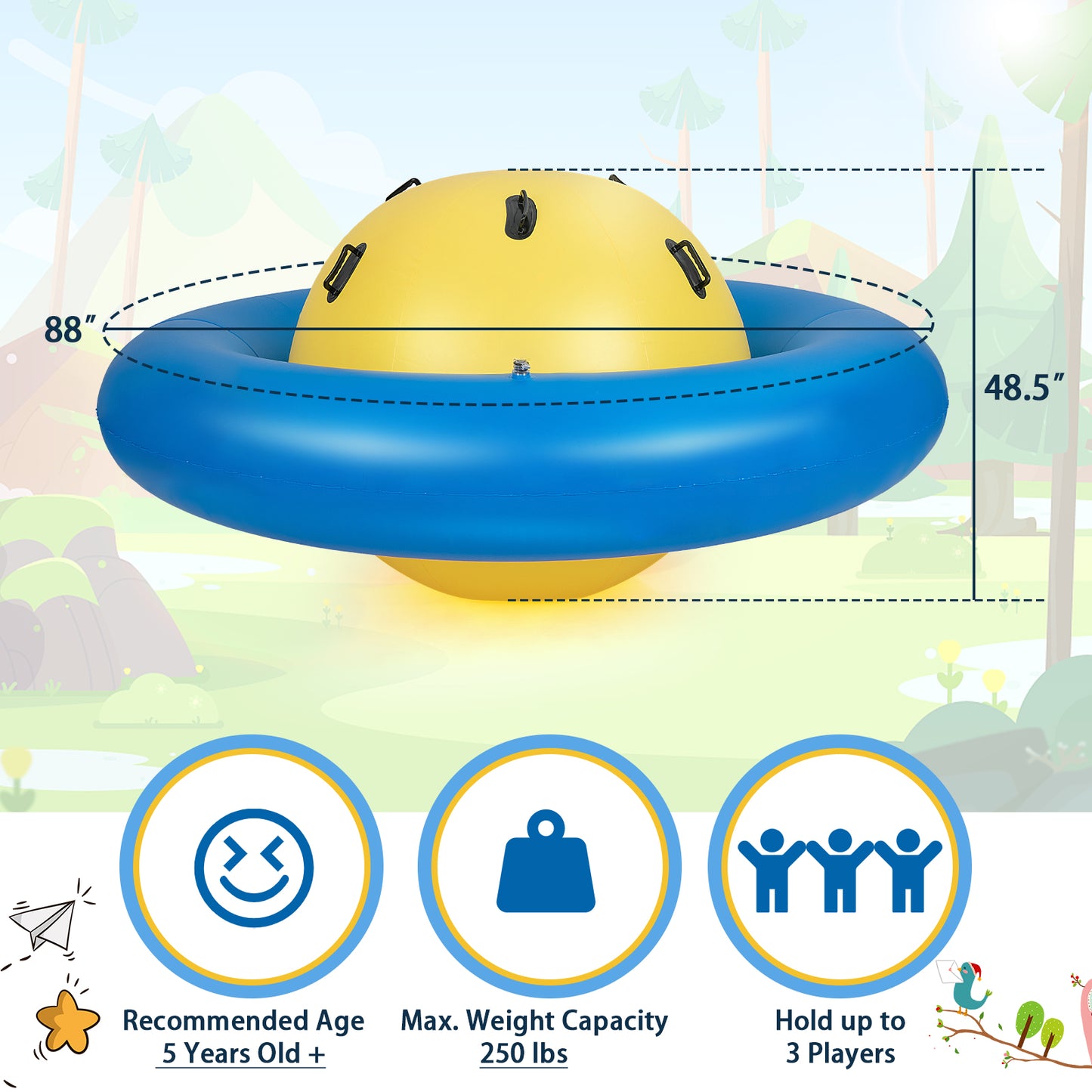 7.5 Foot Giant Inflatable Dome Rocker Bouncer with 6 Built-in Handles for Kids-Blue (1 Box)