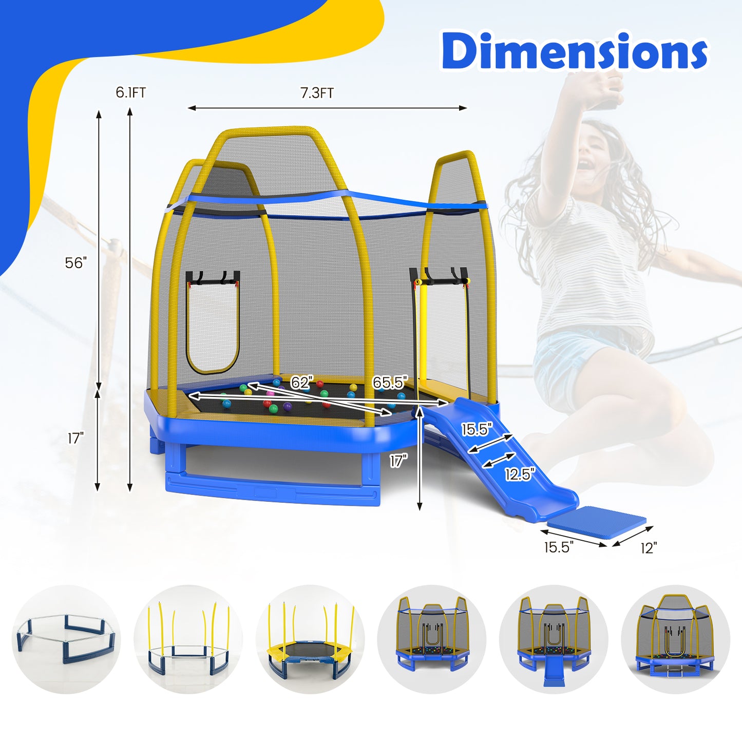 7 Feet Trampoline with Ladder and Slide for Indoor and Outdoor-Blue-(1 Box- unassembled)