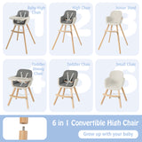 3-in-1 Convertible Wooden High Chair with Cushion-OURS HAS BEIGE SEAT