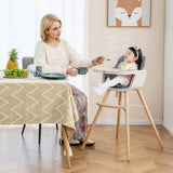 3-in-1 Convertible Wooden High Chair with Cushion-OURS HAS BEIGE SEAT