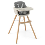 3-in-1 Convertible Wooden High Chair with Cushion-OURS HAS BEIGE SEAT