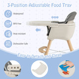 3-in-1 Convertible Wooden High Chair with Cushion-OURS HAS BEIGE SEAT