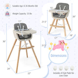 3-in-1 Convertible Wooden High Chair with Cushion-OURS HAS BEIGE SEAT