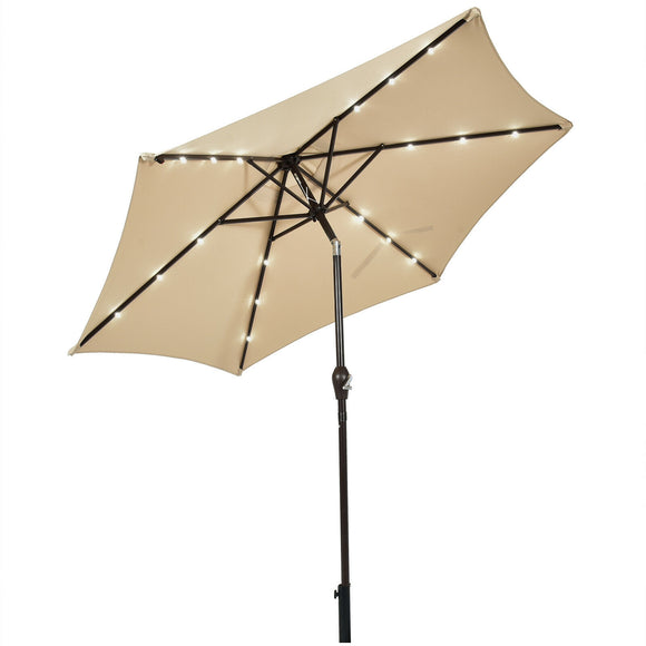 Special, no tax, 8 1/2' Solar LED Lighted Patio Market Umbrella Tilt Adjustment Crank Lift -Beige