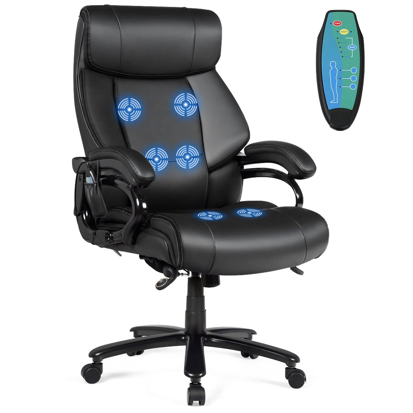 Big and Tall 400 Pounds PU Leather Massage Office Chair-Black (Assembled)