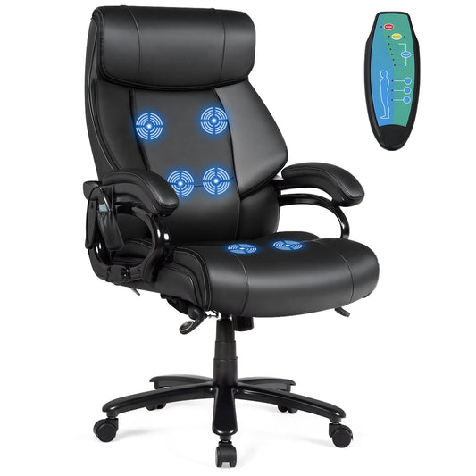 Big and Tall 400 Pounds PU Leather Massage Office Chair-Black (Assembled)