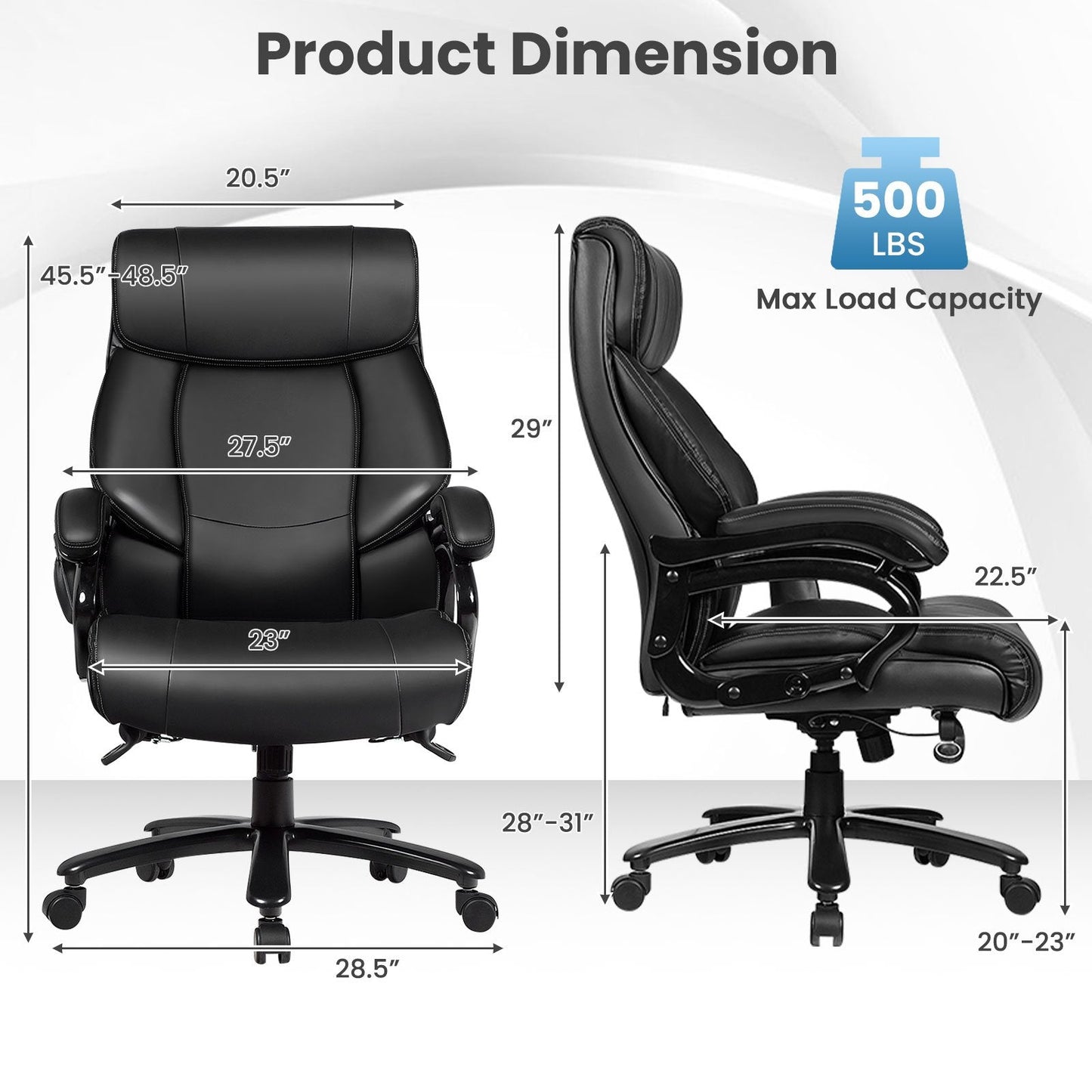 Big and Tall 400 Pounds PU Leather Massage Office Chair-Black (Assembled)